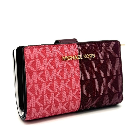 Michael Kors Medium Bifold Zip Chain Wallet Ox Blood Multi - Picture 3 of 8